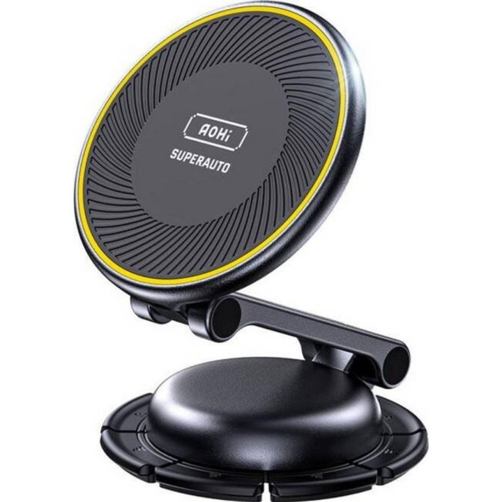 Încărcător auto Aohi magnetic pliabil 15W, wireless, negru