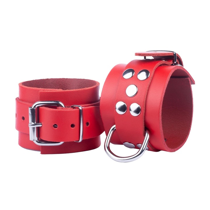 Piros bőr nyakörv szett, Red Leather, 6 cm, állítható 21-32 cm