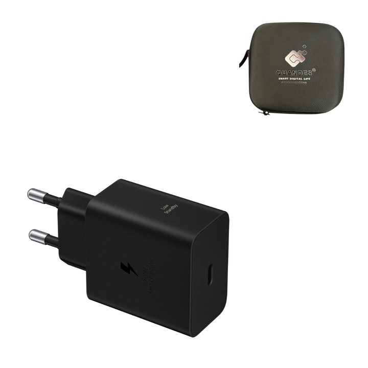 Încărcător rețea 60W, QUANDES, USB Type-C, încărcare rapidă, geantă depozitare