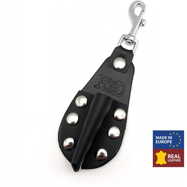 Bőrből készült tartó 10 ml-es üvegcsékhez, Red Leather, fekete, kompakt