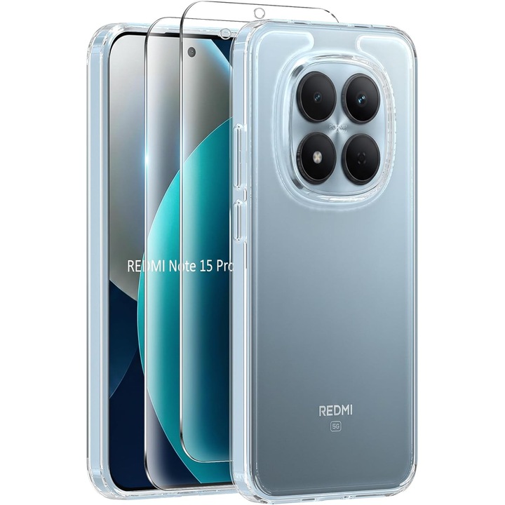 BestCase® Átlátszó szilikon tok + üvegfólia mellékelve, kompatibilis Xiaomi Redmi Note 15 Pro 5G, Ütésálló, Kameravédelem, Átlátszó