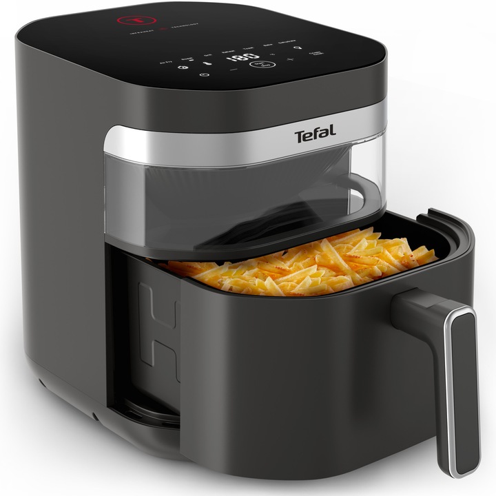 Friteuza cu aer cald Tefal Easy Fry Infrared air fryer EY832HE0, 2020 W, capacitate 7 L, 8 programe automate, tehnologie avansata Infra-Heat™, temperatura ajusatbila, invelis antiaderent, ecran LCD, gri