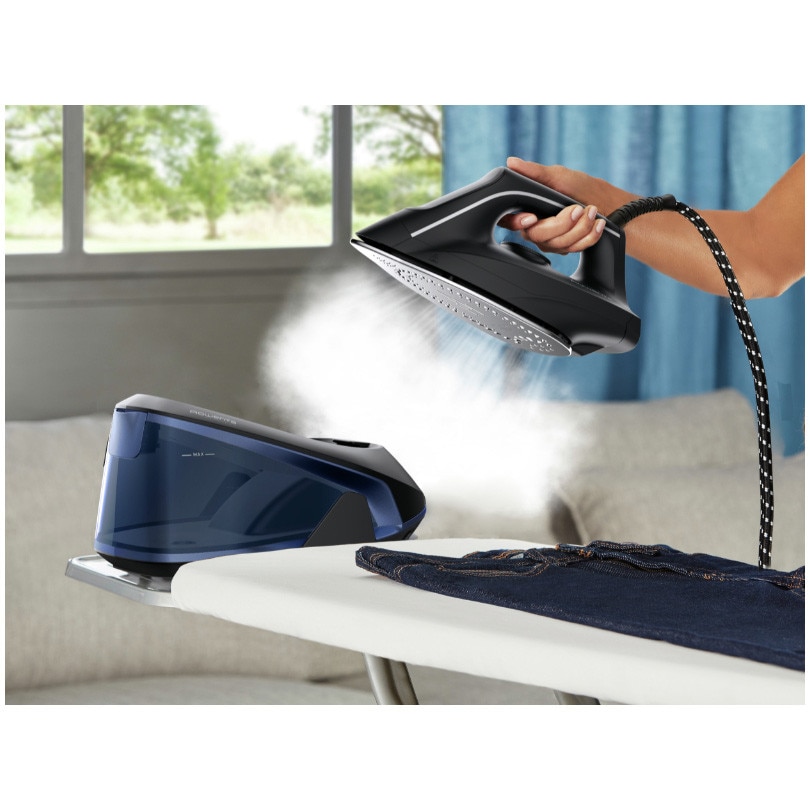 Centru de calcat Rowenta VR5121F0, statie de calcat, 2400W, presiune 5.2 bar, rezervor 1400 ml, negru/albastru, 1 buc