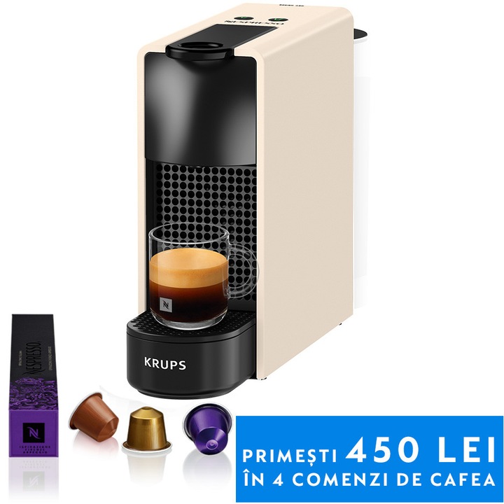 Espressor Nespresso by Krups Essenza Mini XN110AF0, 1310 W, presiune 19 bari, capacitate rezervor apa 0.6 L, alb & negru, set capsule degustare inclus