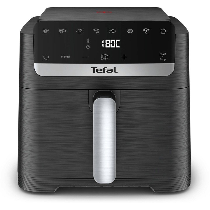 Friteuza cu aer cald Tefal Easy Fry Mega Compact EY8618E0 air fryer, 2020 W, capacitate 7.5 L, temperatura ajustabila, 8 programe, display digital, oprire automata, negru