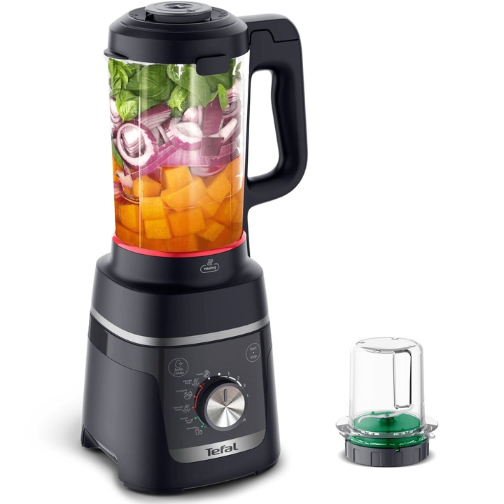 Блендер Tefal Blendforce Cook BL5768F0, 1000 W, 1.75 л, 6 програми, Технология Powelix, Функция за готвене, 6 остриета от неръждаема стомана, Черен