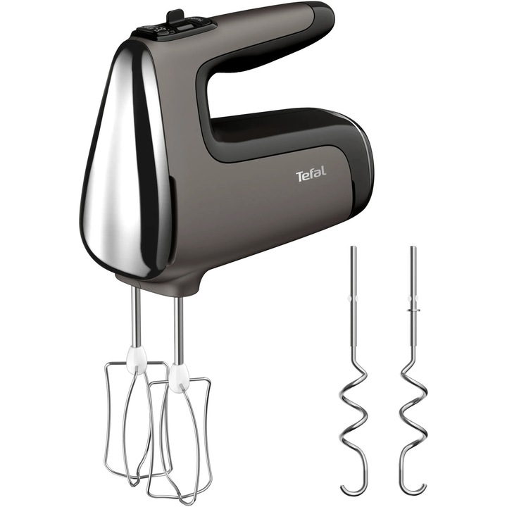 Tefal Powermix Silence HT660EE0 kézi mixer, 850 W, Turbo funkció, Ergonomikus fogantyú, 2 rozsdamentes acél habverő, 2 dagasztókar, Szürke/Fekete