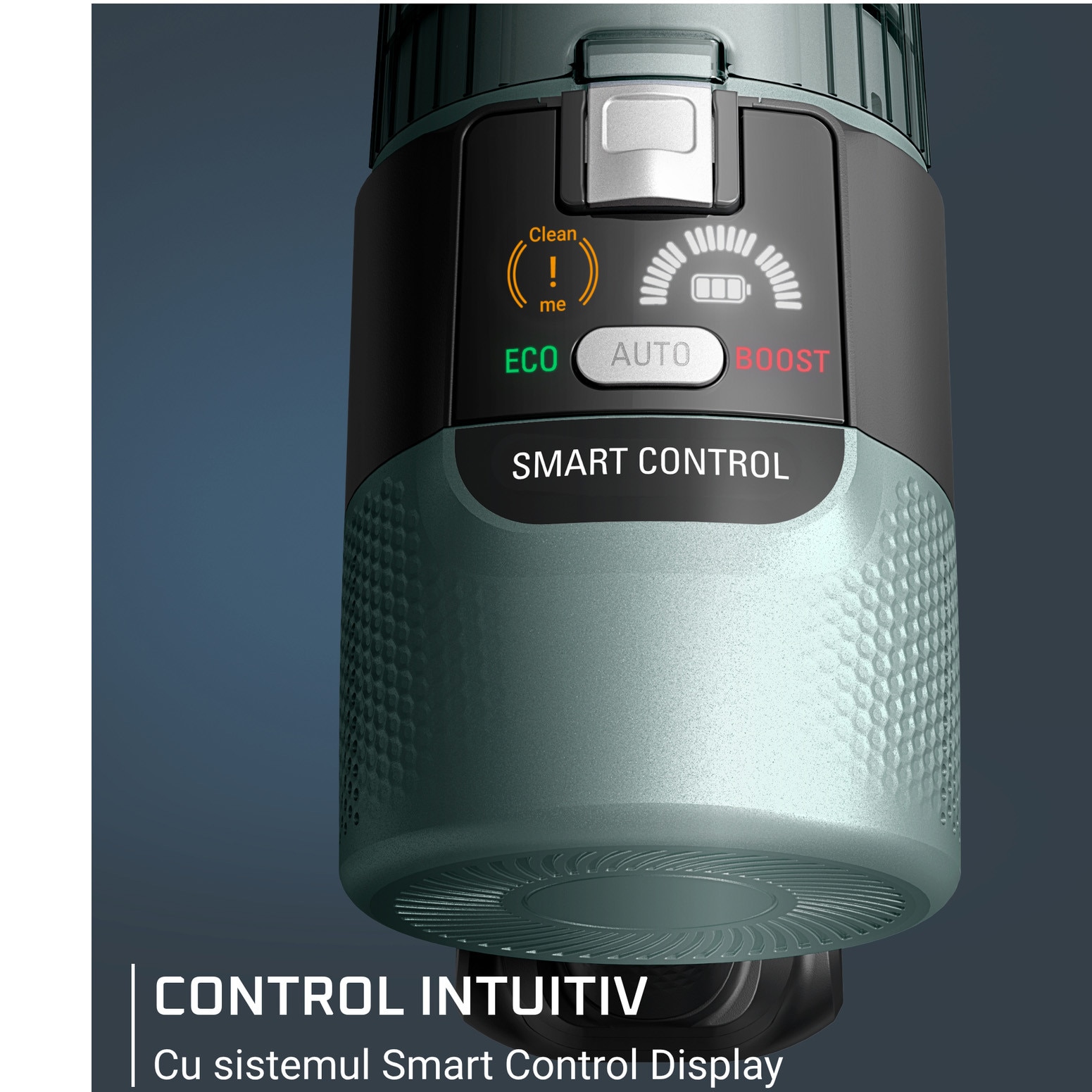 Aspirator vertical Rowenta X-Force Flex 10.80 RH7A35E0, 300 W, 18.5V, autonomie 60 minute, filtrare 99.9%, recipient 0.44 L, tub flexibil, perie cu LED, panou digital SmartControl, verde & negru