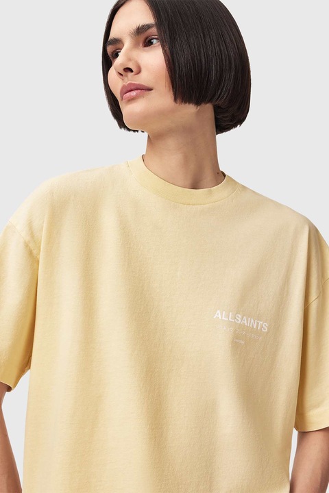 ALLSAINTS, Tricou din bumbac organic cu imprimeu pe partea din spate Underground Etta, Galben pal