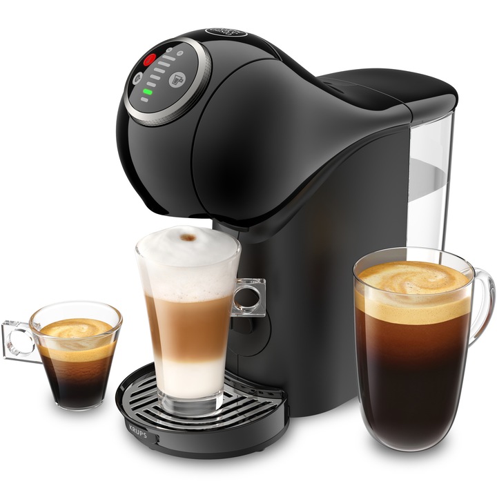 Espressor KRUPS cu capsule NESCAFÉ® Dolce Gusto® Genio S Plus KP340810, 1500 W, 15 bari, rezervor apa 0.8 L, functie Hot & Cold, temperatura ajustabila, negru