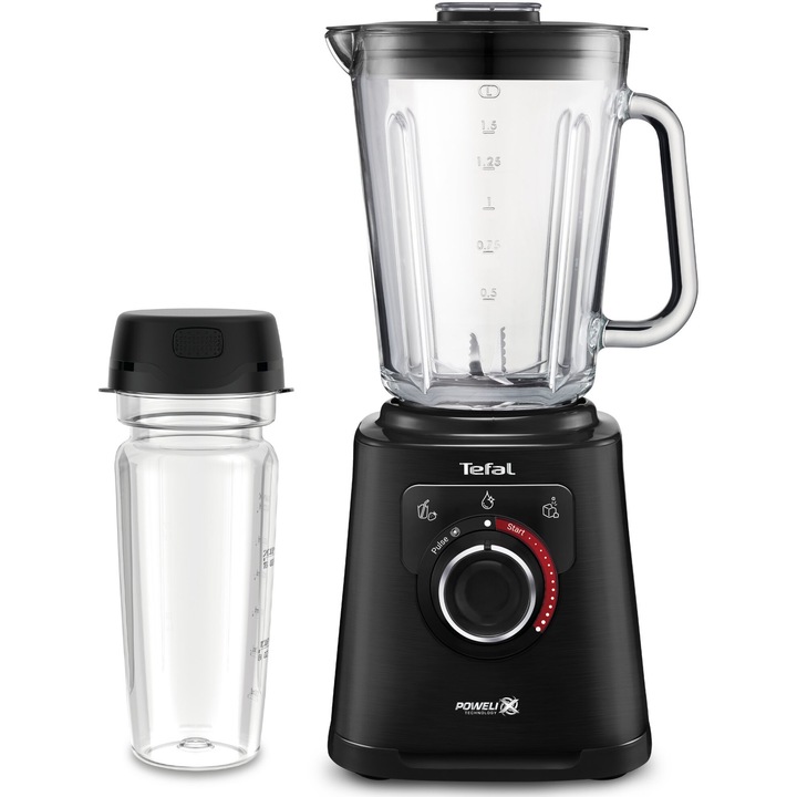 Blender Tefal PerfectMix+ BL87G831, 1200 W, 1.5 L, 3 programe automate, tehnologie Powelix, functie Autoclean, functie zdrobire gheata, Air Cooling, 6 lame inox, negru