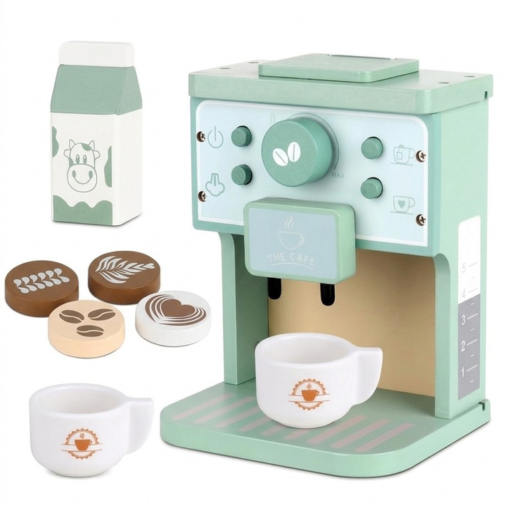 Set jucarie espresso din lemn, accesorii bucatarie pentru copii, 3-8 ani