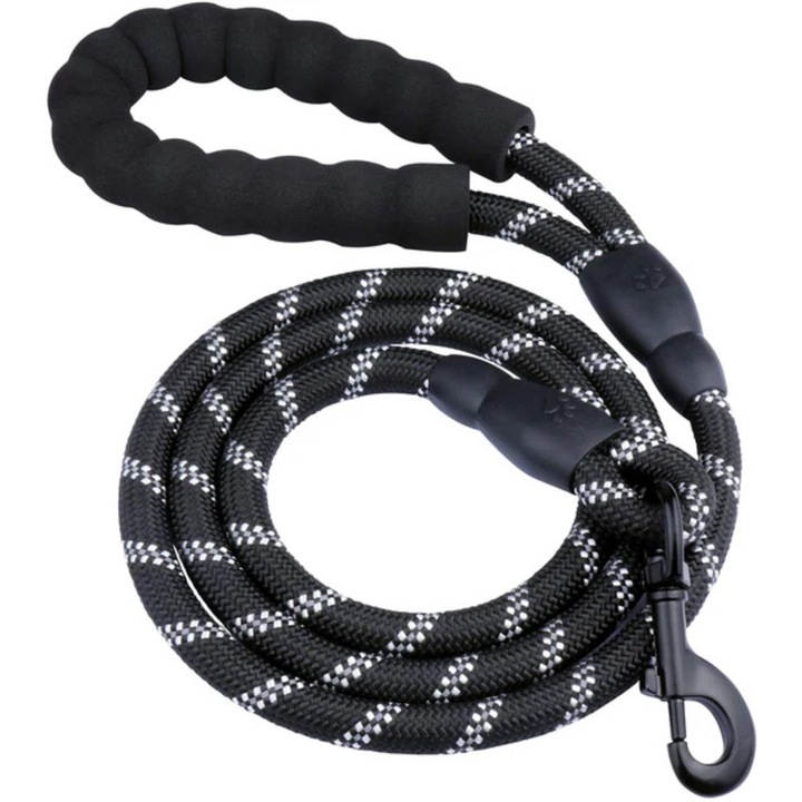 Nagytestű kutyapóráz VarioShop, 3m, strapabíró 12mm-es kötél, fényvisszaverő, fekete