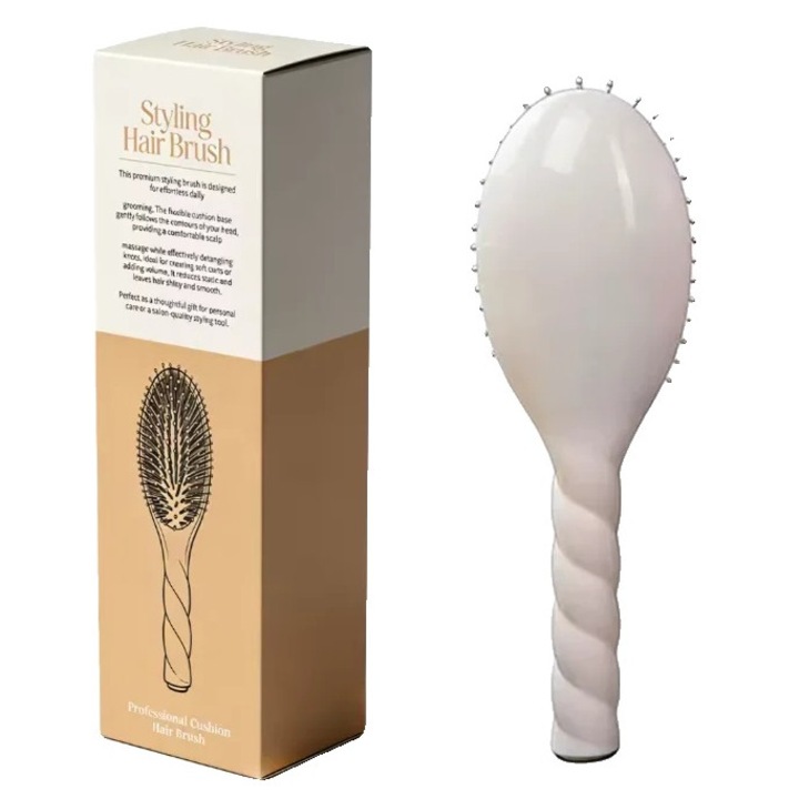 Perie de par, detangling, masaj scalp, alb, dimensiune standard