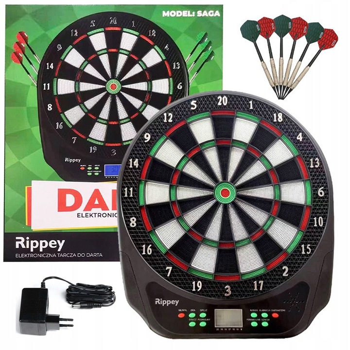 Saga elektronikus darts tábla, szett 6 nyíllal, 18 játék, 44x50.5x2.8cm, többszínű