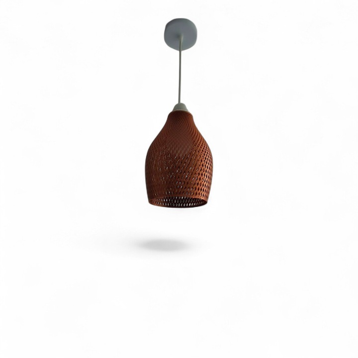 Lustra tip pendul imitatie bronz din plastic, model plasa bec E27 inclus