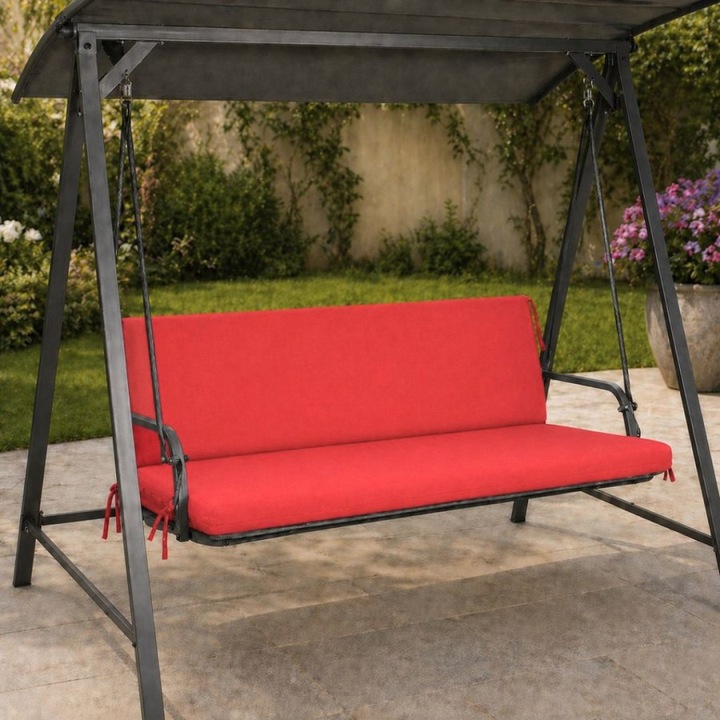 Perna balansoar gradina, 150x50x50 cm, doua segmente, husa detasabila, Lenjerii Deosebite, Rosu