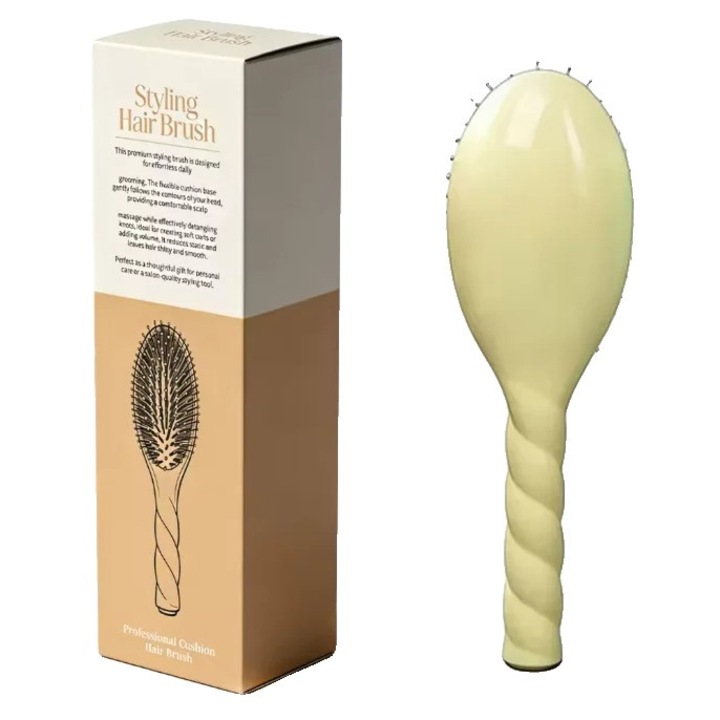 Perie de par, instrument de descurcare, masaj pentru scalp, galben, dimensiune standard
