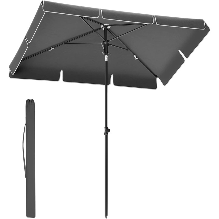 Umbrela gradină brius, reglabilă, inclinare 2 direcții, protecție UV UPF 50+, gri, 230x150 cm