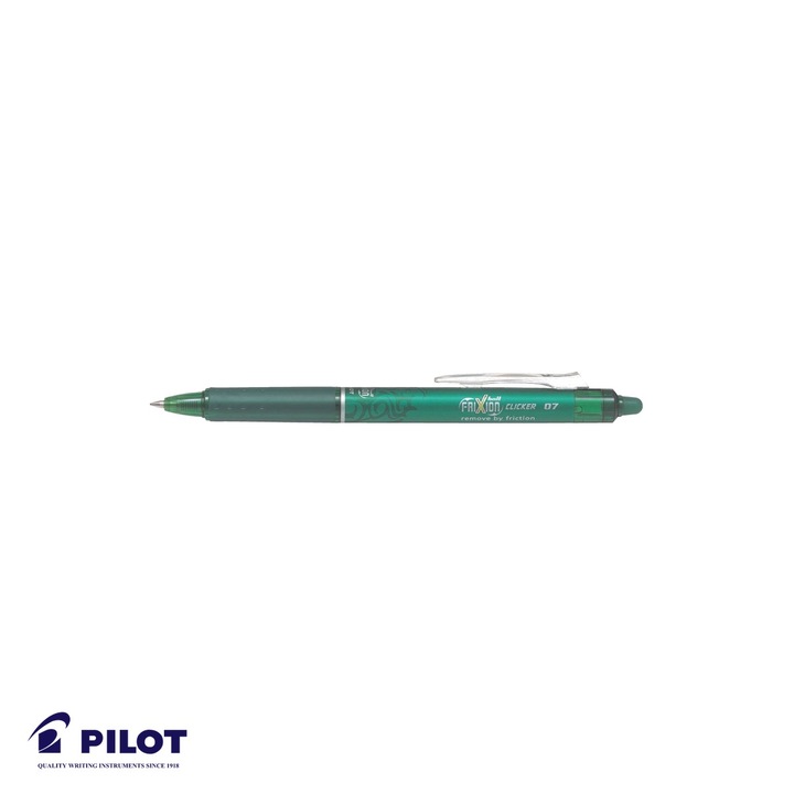 Roller retractabil Pilot FriXion Clicker 0.7mm, cerneala verde termosensibila, pentru scris si sters