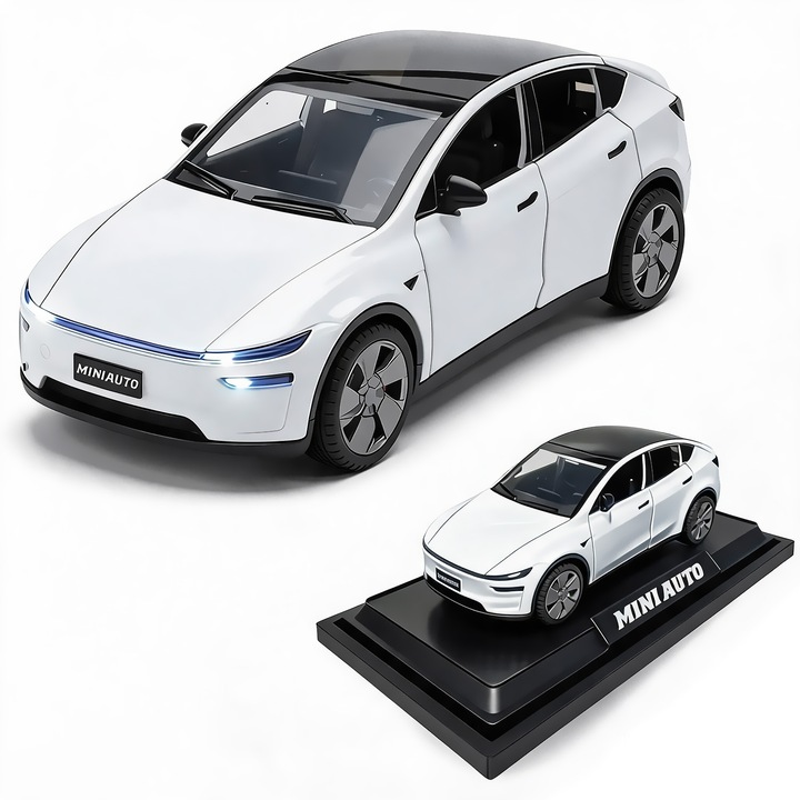 Метална кола TESLA със светлини и звуци, бяла, 6+