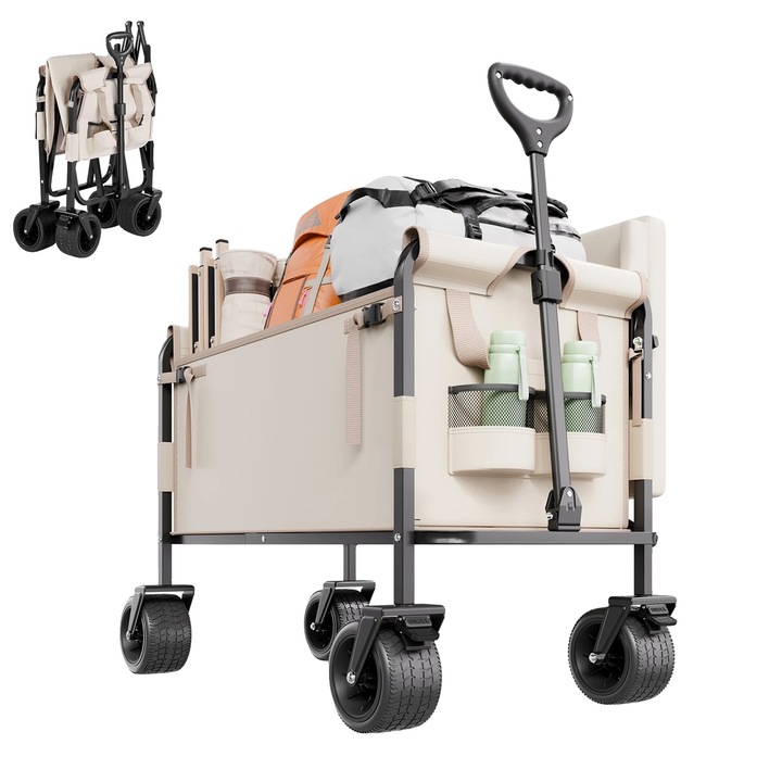 Carucior pliabil, 550 lbs capacitate, 29.72x16.14x11.81 in, material 600D Oxford, roti PVC cu frane