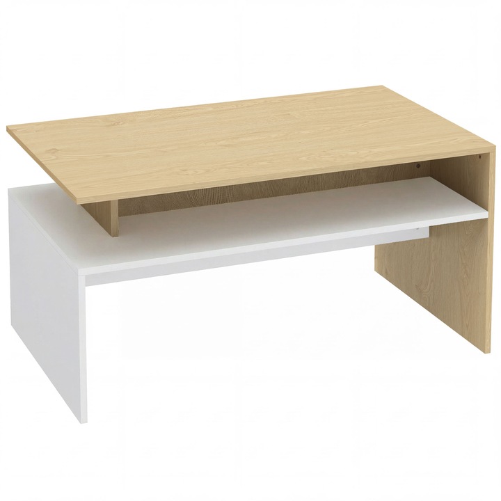 Масичка за кафе, HOMCOM, MDF, 95 x 55 x 50 см, Естествено дърво и бяло