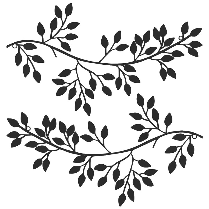 Decoratiune de perete metalica, design inspirat din plante, set 2 piese, negru