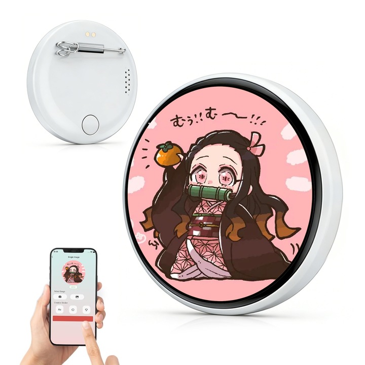 BEEVME digitális jelvény 1.7 hüvelykes HD kijelzővel, Bluetooth, GIF-ek személyre szabása, Fehér