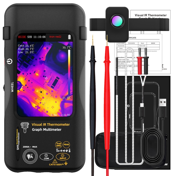 Cameră termoviziune digitală, Yahim, model SH9, ecran tactil 3.98", rezoluție 320x480, Neagră