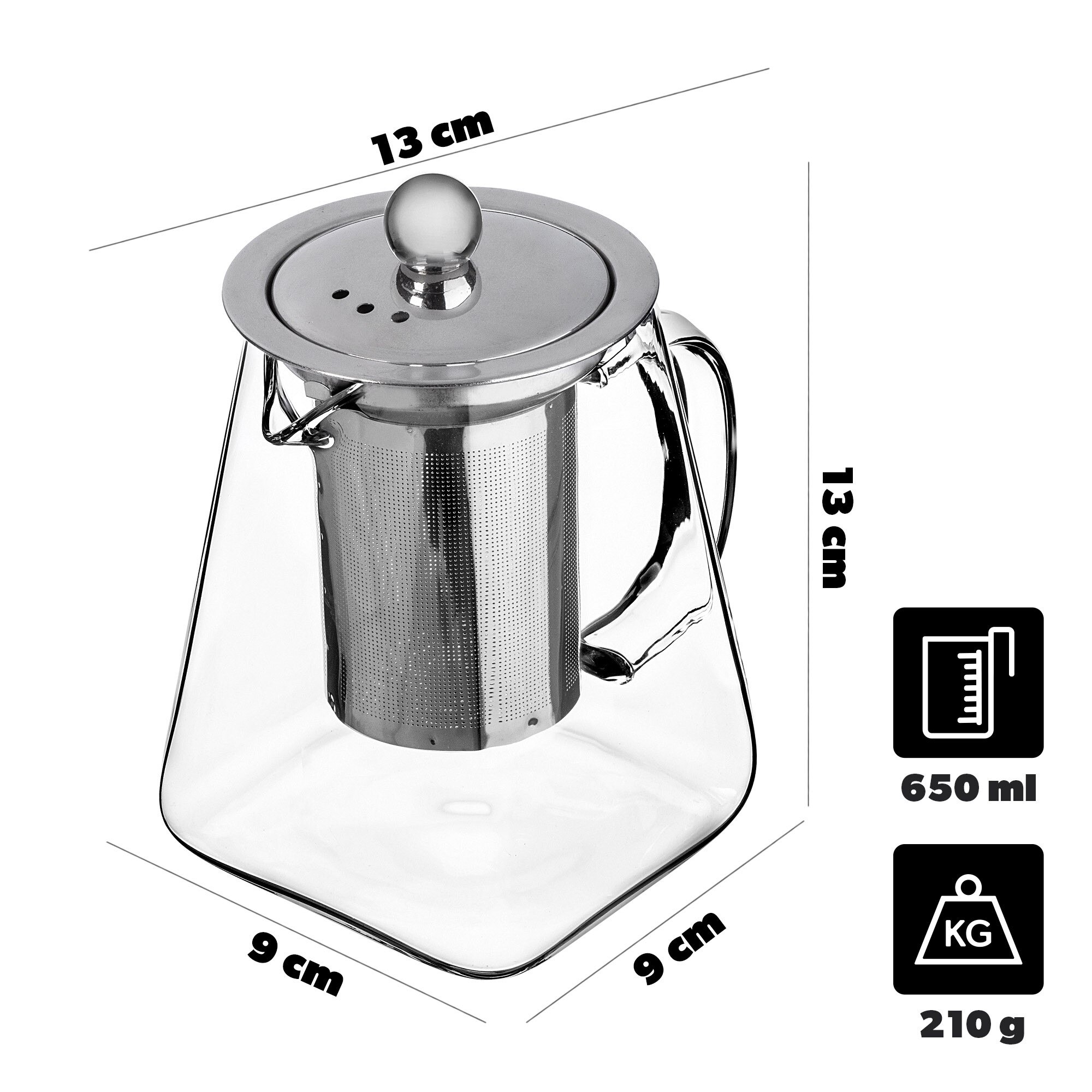 Infuzor Protostics Ceainic KADAX cu infuzor, 650ml, sticla borosilicata, transparent, set ...