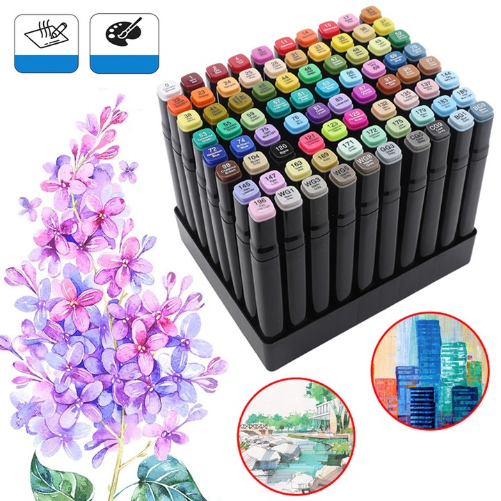 80 Színű Marker Készlet - Színes Tollak Felnőtteknek és Gyerekeknek, Művészeti Tollak Rajzoláshoz, Vázlatokhoz, Anime-hez, Mangához, Tartós Markerek Hordtáskával és Tároló Alappal