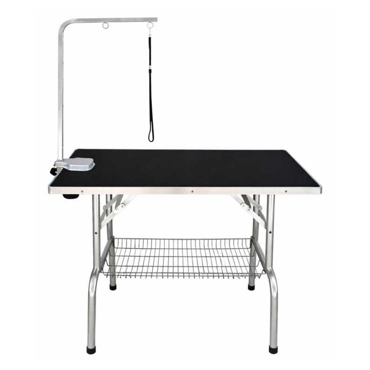 Masa de Toaletaj Pliabila pentru Caini cu Brat Reglabil si Suport Fixare, Suprafata Antiderapanta, Cadru Metalic Stabil, Ideala pentru Grooming Profesional si Uz Casnic, 55 x 95 x 78 cm
