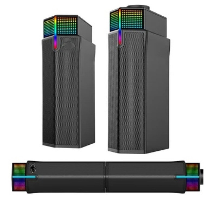 Soundbar Walalla, boxa desktop wireless RGB modulara/detasabila, suporta moduri Bluetooth 5.3/USB, design dual-mode, efect stereo excelent, bas puternic, iluminare de fundal RGB si control prin buton, neagra