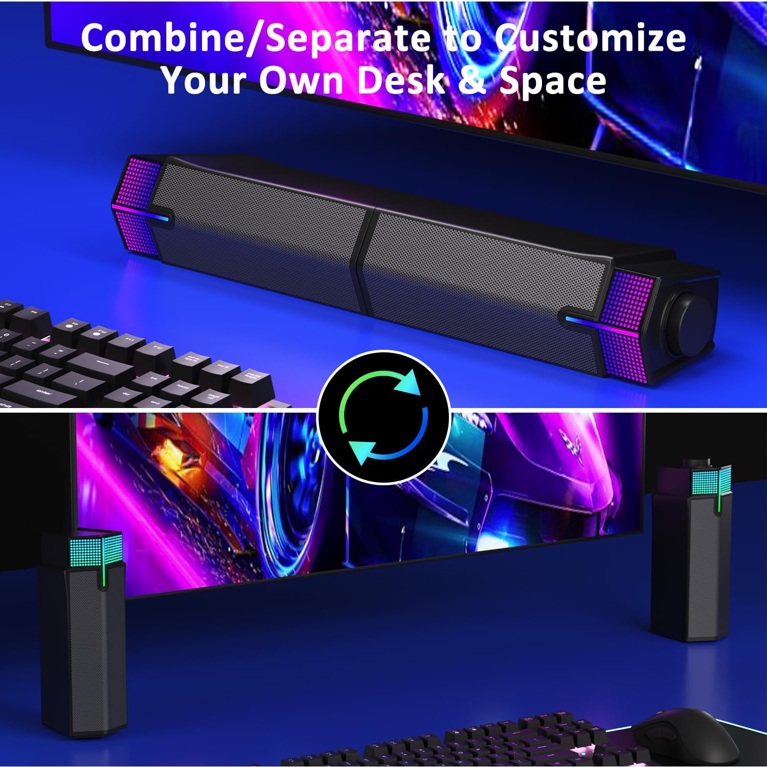 Fundal Soundbar Walalla, boxa desktop wireless RGB modulara/detasabila ...