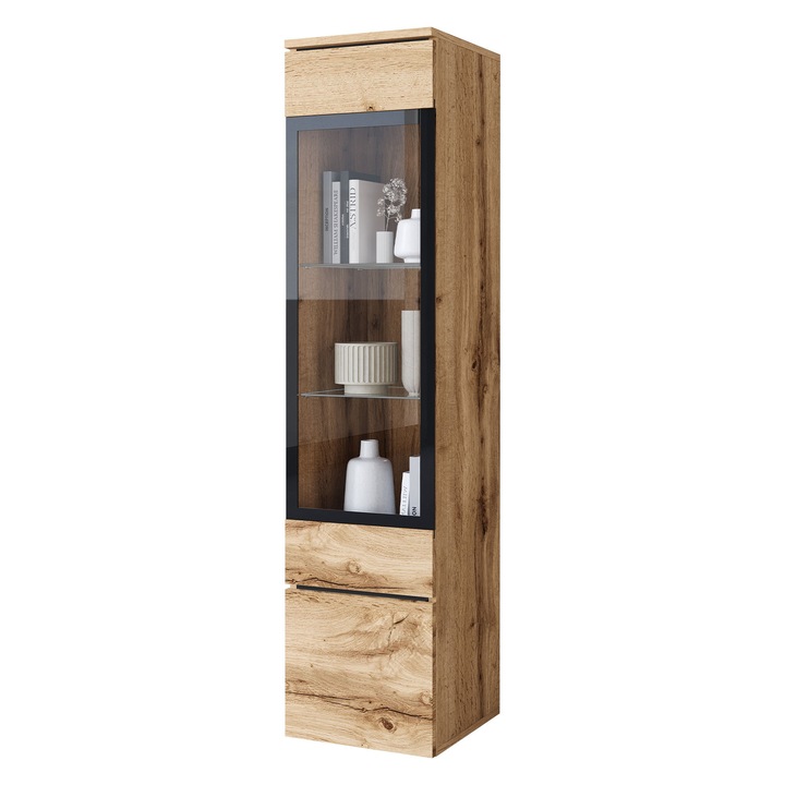 Vitrina sticla Sawoti 002 + LED, MIRJAN 24, wotan, 33x30x132 cm
