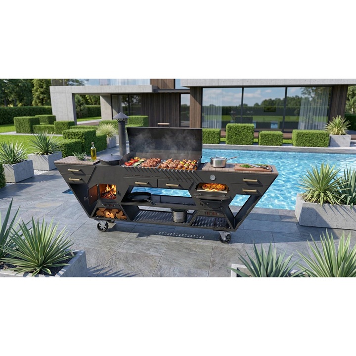 Bucatarie Outdoor MASTER PRO – Grill, Cuptor pe Lemne & Suport Ceaun – Otel 3 mm