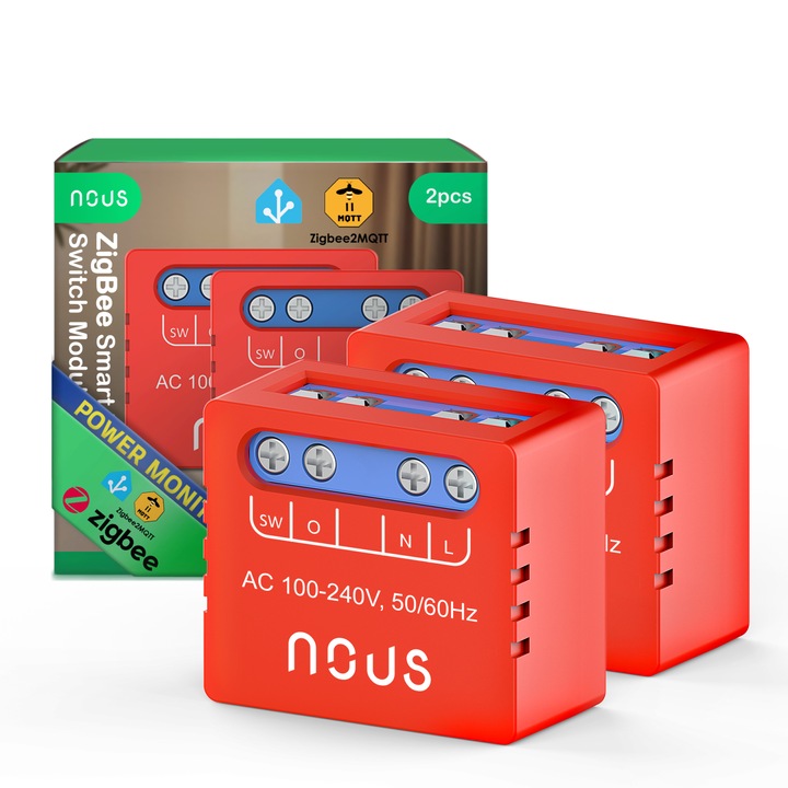 Set 2 relee SMART NOUS B5Z Zigbee, 1 canal, monitorizare consum, control aplicatie, compatibil Alexa Google Assistan, protectie suprasarcina
