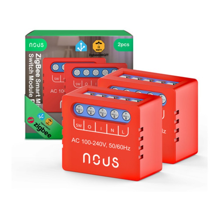 2 db SMART NOUS B6Z Zigbee relé készlet, 1 csatornás, alkalmazásvezérlés, Alexa/Google Assistant kompatibilis, túlterhelésvédelem