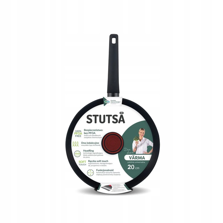 Tigaie Stutsa Varma, 20 cm, tapadásmentes, univerzális fedővel, fekete