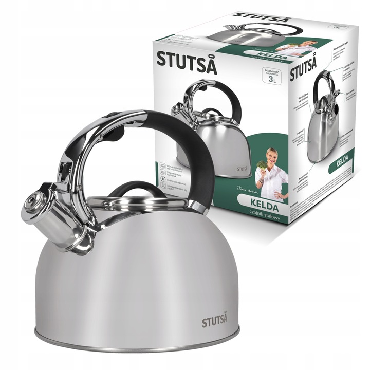 Чайник Stutsa Kelda 3L, инокс, съвместим с всички източници на топлина, сребрист