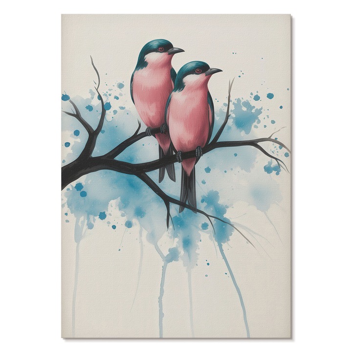 Poster A4 Pentru Perete, Tulup, Pasari In Acuarela, Roz, 21 x 29.7 cm, Print Pe Panza, Decorativ, 010030020070000293658