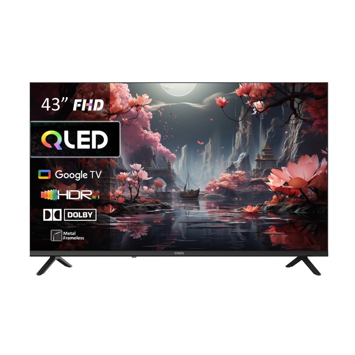 Televizor Smart QLED CHiQ LKD43QM10GP, Google TV, HDR10, Dolby Audio, Full HD 1920 x 1080, 109 cm, Clasa E, Negru