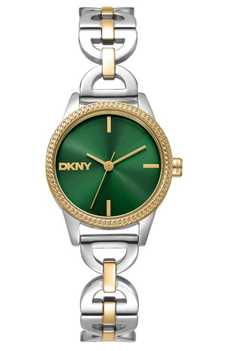 Ceas dama DKNY, bratara otel inoxidabil, verde si auriu.