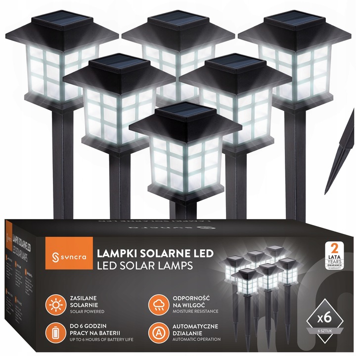 6x Syncra LED napelemes lámpa szett, meleg fehér vagy hideg fehér, IP65, könnyű beszerelés