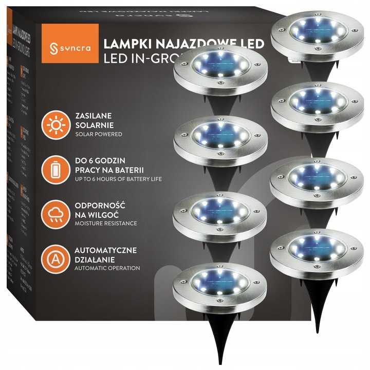 Syncra 8 db-os LED napelemes lámpa szett, leszúrható korongok, kerti, többszínű