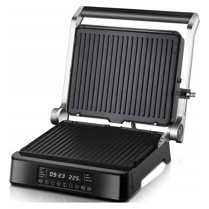 Grill electric 2 in 1 Syncra, negru, 1800W, placi interschimbabile pentru gofre, dimensiuni 40x19x37cm