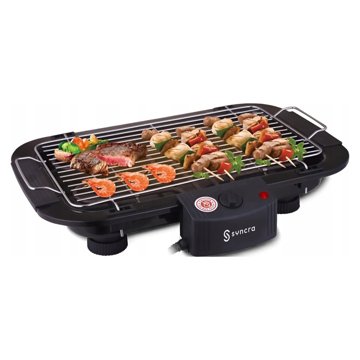 Grill electric Syncra Wild BBQ 2000W, suprafata grill 836cm2, design compact, set complet