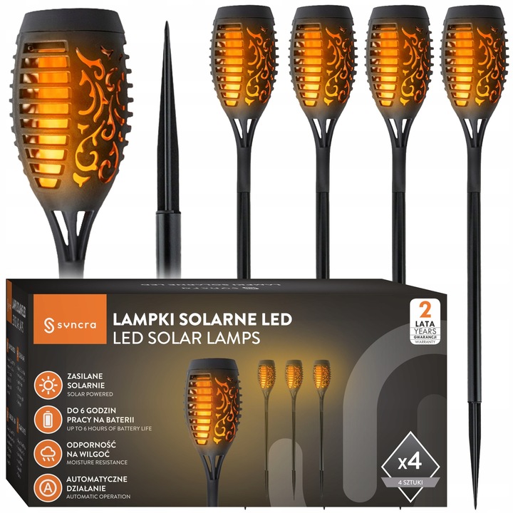 4x Lampa Solara LED Pochodnie Syncra szett, Lánghatás, IP44, Könnyű telepítés
