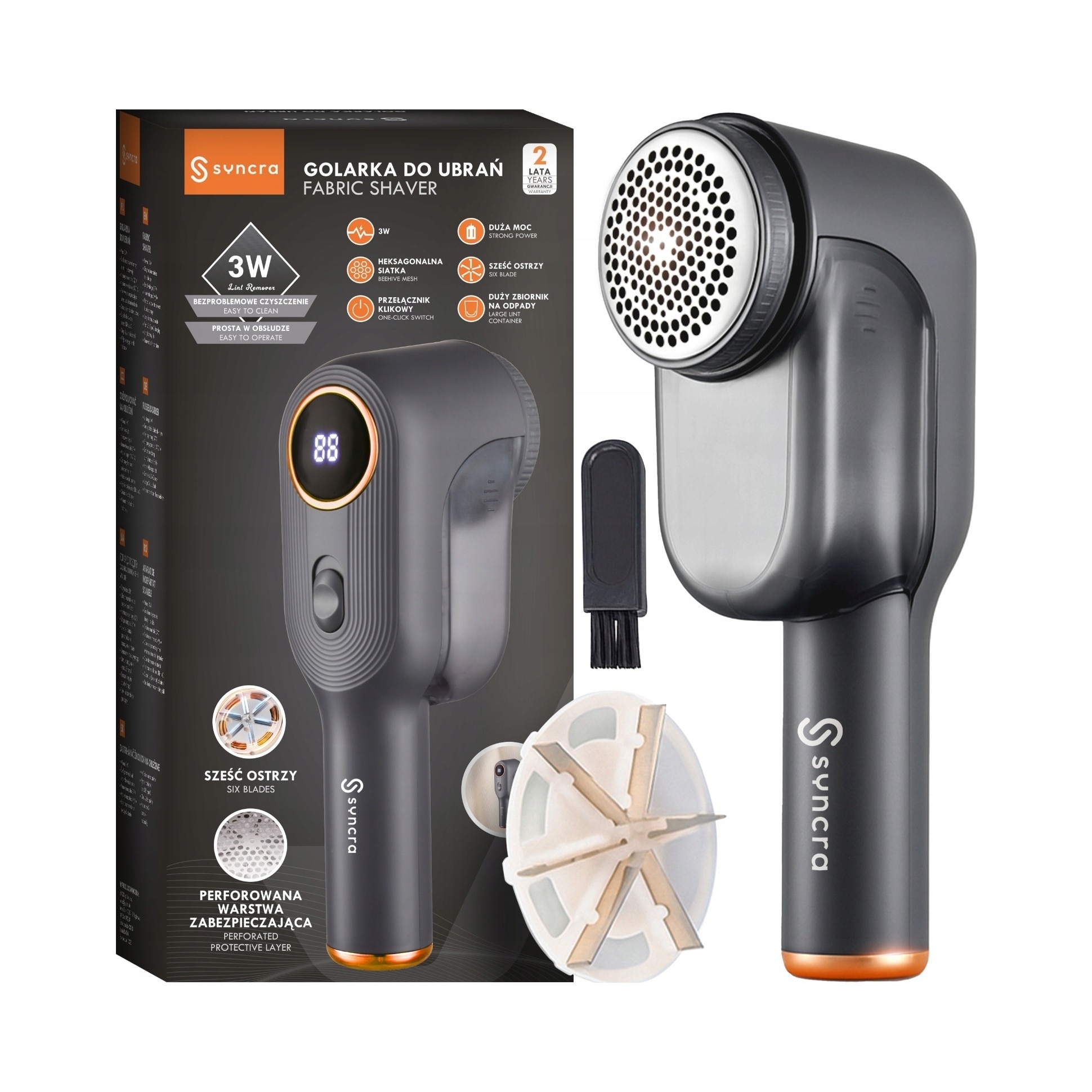 Golarka do ubran Syncra FiberPro, argintie/gri, alimentare acumulator, accesorii incluse